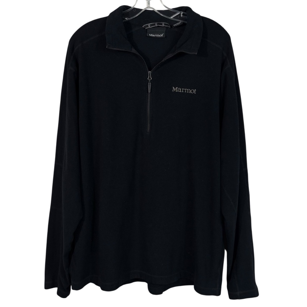 Marmot Mens Black Quarter Zip Embroidered Logo Fleece Sweatshirt Top XL Outdoors